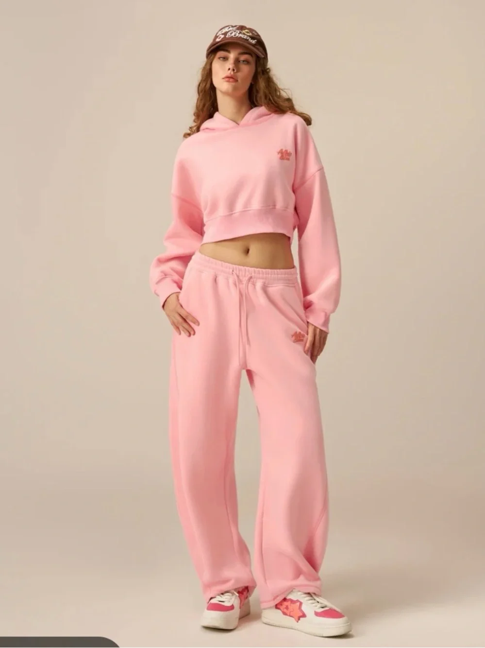 Aelfric Eden Souffle Cropped Hoodie Wide Leg Pants Set Baby Pink Size Large